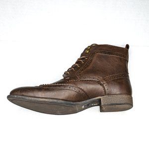 GUESS MG Nevito Brown Chocolate Leather Stitched Ankle Boots